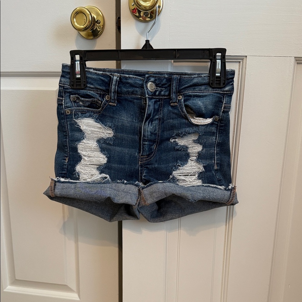 American Eagle Outfitters Blue Distressed Jean Shorts